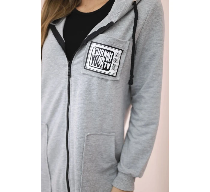 Dámska dlhšia mikina so zipsom šedá