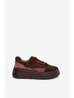 Dámské tenisky z pravé semiše na platformě model 21711179 čokoládové - Zazoo