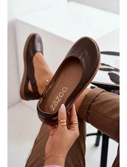 Kožené baleríny Barefoot model 22073665 Čokoládové - Zazoo