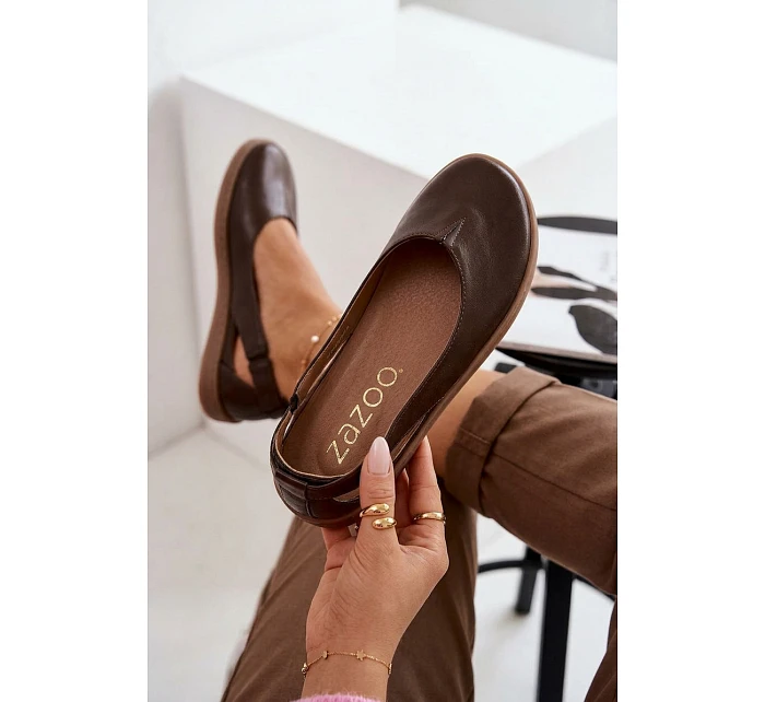 Kožené baleríny Barefoot model 22073665 Čokoládové - Zazoo