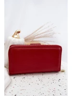 Lakovaná dámska peňaženka s reliéfom a zlatými detailmi Evlinne - červená