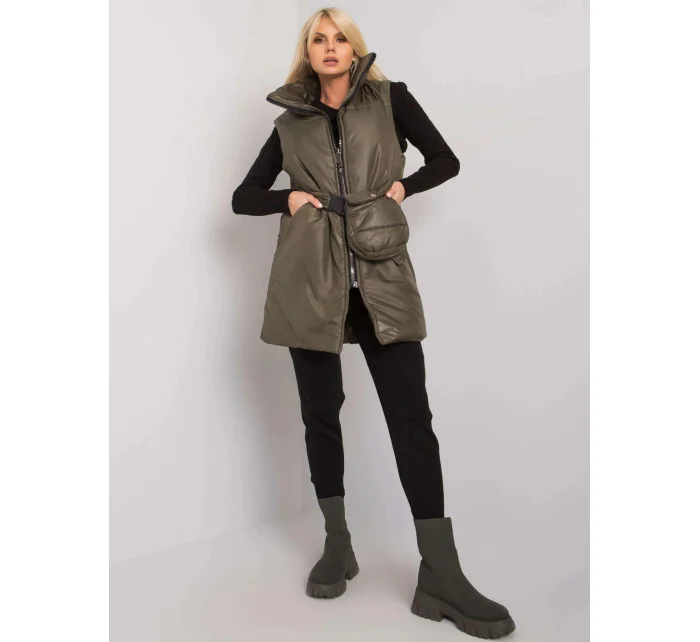 Péřová vesta v khaki barvě se stojáčkem model 20500626 - Factory Price Péřová vesta v khaki barvě se stojáčkem model 20500626 - Factory Price