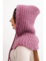 Dámská čepice s kapucí z jemným vzorem se šňůrkami fialový Dámská čepice s kapucí z jemným vzorem se šňůrkami fialový