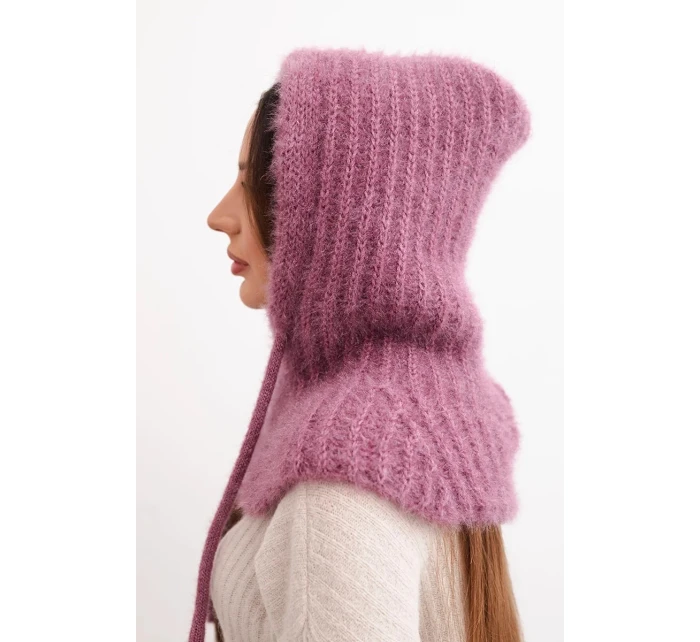 Dámská čepice s kapucí z jemným vzorem se šňůrkami fialový Dámská čepice s kapucí z jemným vzorem se šňůrkami fialový