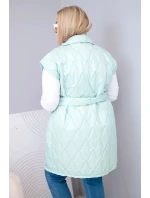 Dámske Plus veľkosť prešívaná vesta s opaskom a golierom Mint