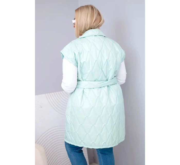Dámske Plus veľkosť prešívaná vesta s opaskom a golierom Mint