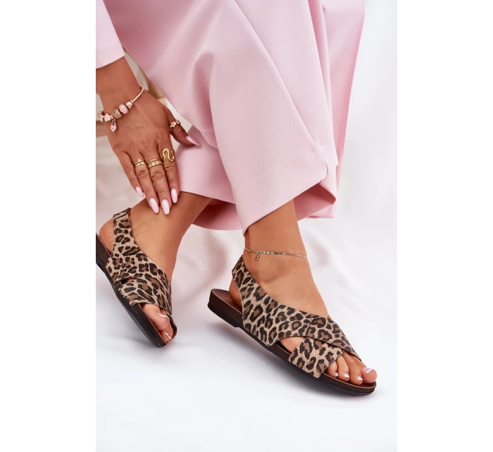 Dámské kožené sandály leopardí hnědé model 21694322 - Zazoo Dámské kožené sandály leopardí hnědé model 21694322 - Zazoo