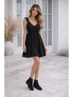 Dámské otevřené kotníkové boty na nízkém podpatku model 21961114 Černé - S.Barski Dámské otevřené kotníkové boty na nízkém podpatku model 21961114 Černé - S.Barski