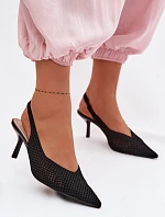 Dámské sandály z síťovaného materiálu na jehlovém podpatku Černé Emiliana