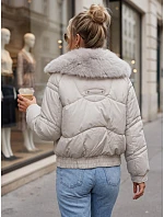 Dámská zimní prošívaná bunda s kožešinou, světle béžová, FashionStreet TY6008