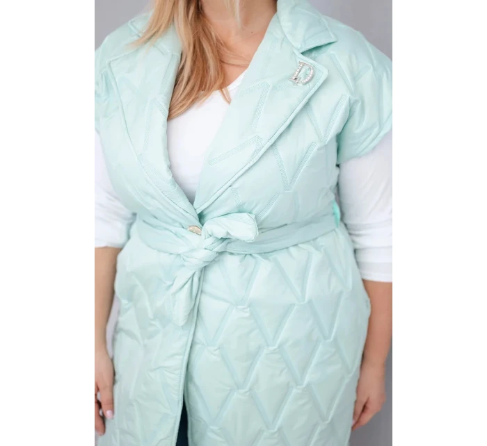 Dámske Plus veľkosť prešívaná vesta s opaskom a golierom Mint