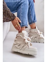 Skórzane Sneakersy Damskie Na Masywnej Platformie CheBello 4561 Beżowe
