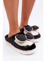 Futrzane Kapcie Z Kokardką Czarne Grilis Futrzane Kapcie Z Kokardką Czarne Grilis