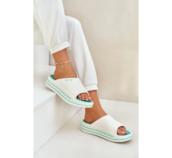 Klapki Damskie Na Platformie Big Star NN274A038 Biało-Miętowe Klapki Damskie Na Platformie Big Star NN274A038 Biało-Miętowe