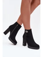 Ocieplane Botki Damskie Na Słupku Z Ozdobnym Detalem Czarne Vessara Ocieplane Botki Damskie Na Słupku Z Ozdobnym Detalem Czarne Vessara