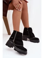 Skórzane Botki Damskie Z Wywiniętą Cholewką Maciejka 07145-01 Czarne
