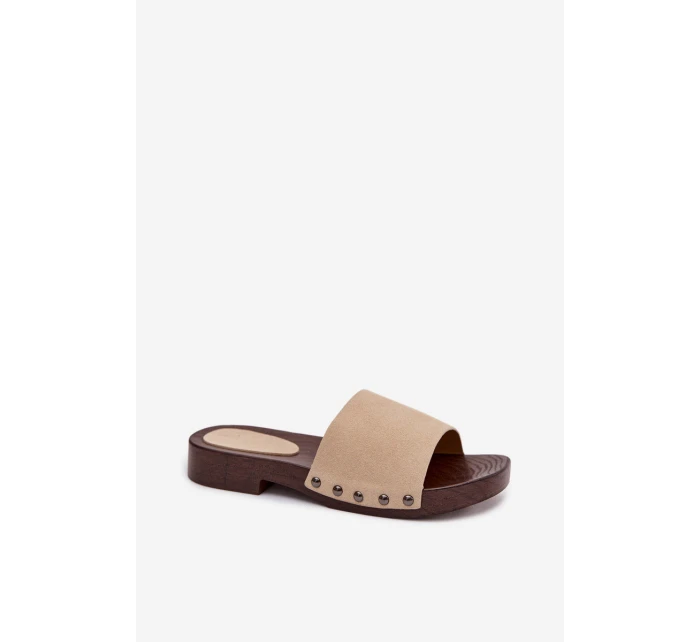 Dámské pantofle s přezkami na plochém podpatku Béžové Amelvessa