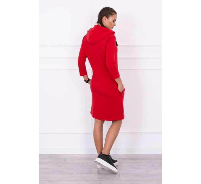 Šaty s kapucňou a vreckami červené