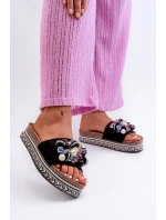 Dámske papuče na platforme s ozdobami S.Barski čierne