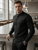 Pánska ležérna čierna košeľa SLIM FIT so stojacím golierom FashionStreet DX2597