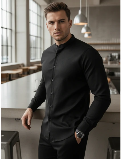 Pánská černá košile SLIM FIT se stojáčkem Dstreet model 21981610 - FashionStreet