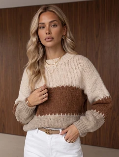 Dámský pletený svetr s širokými pruhy, béžový, FashionStreet MY2629