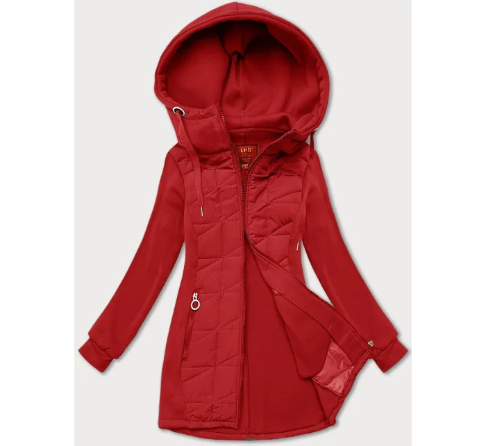 Tmavě červená rozepínací dámská mikina z různých spojených materiálů model 20722433 - LHD Tmavě červená rozepínací dámská mikina z různých spojených materiálů model 20722433 - LHD