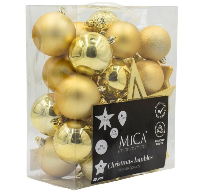 DEKORATÍVNE PLASTOVÉ OZDOBY BEZPEČNÉ 40KS ZLATÁ SĽUDA