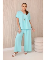 Súprava s náhrdelníkom blúzka + nohavice mint