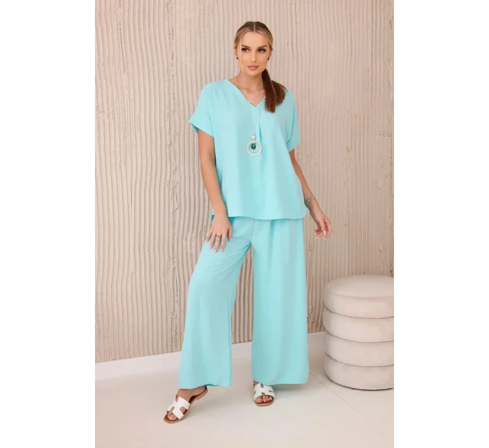 Súprava s náhrdelníkom blúzka + nohavice mint