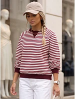 Dámska bavlnená mikina s pruhmi Azara, bordová, FashionStreet RY2932