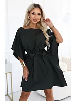 287-46 SOFIA Dámské šaty typu „motýl“ s vázáním v pase – tmavě khaki