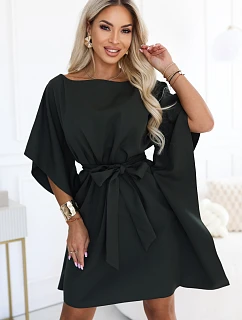 287-46 SOFIA Dámske šaty typu „motýľ“ so zaväzovaním v páse – tmavá khaki