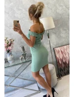 Španielske šaty s volánikmi tmavo mätové