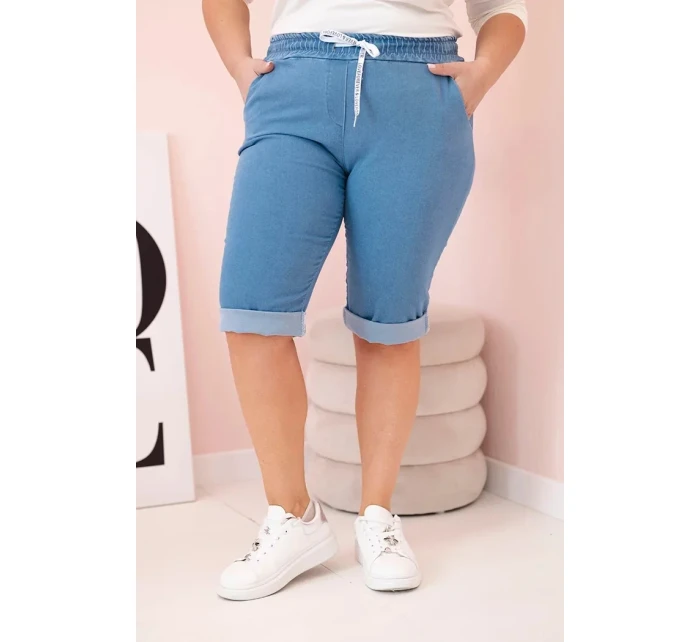 Dámske Plus veľkosť bavlnené šortky s kravatami Light Denim