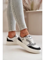 Damskie Niskie Sneakersy Z Eko Skóry Big Star OO274028 Biało-Szare Damskie Niskie Sneakersy Z Eko Skóry Big Star OO274028 Biało-Szare