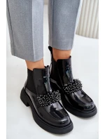 Kožené Lakované Botky S Dekorací Nazouvací Zateplené Černé model 21675534 - EVENTO