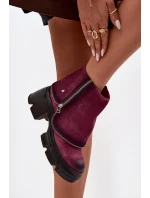 Skórzane Botki Damskie Z Wywiniętą Cholewką Maciejka 07145-23 Bordowe