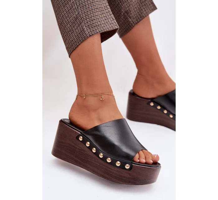 Dámské sandály na platformě a platformě se zlatými sponami Černé Farinelle