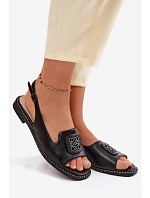 Dámské sandály na nízkém podpatku s ozdobou model 22133753 Černé - S.Barski
