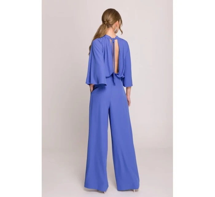 S397 Kombinéza so širokými rukávmi a rozdeleným chrbtom - modrá