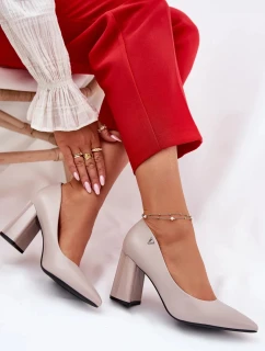 Elegantné dámske lodičky na širokom podpätku Vinceza - sivé