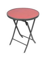 BALKÓNOVÝ NÁBYTOK SADA OKRÚHLY STÔL A 2 SKLADACIE STOLIČKY ČERVENÁ