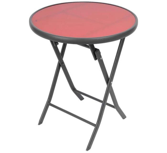 BALKÓNOVÝ NÁBYTOK SADA OKRÚHLY STÔL A 2 SKLADACIE STOLIČKY ČERVENÁ