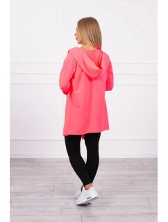 Voľná bunda s kapucňou ružová neónová