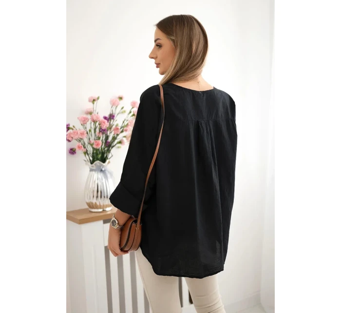 Košilová halenka s vyšívaným vzorem černý