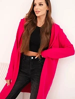 Dámska bavlnená bunda s kapucňou a predĺženou prednou časťou fuchsiová