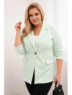 Dámské sako z viskózy Plus Size s dlouhým rukávem a límcem mátová
