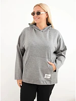 Dámska mikina Plus Size z viskózy s kapucňou a klokaním vreckom, sivá melírovaná Dámska mikina Plus Size z viskózy s kapucňou a klokaním vreckom, sivá melírovaná