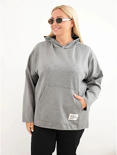 Dámska mikina Plus Size z viskózy s kapucňou a klokaním vreckom, sivá melírovaná